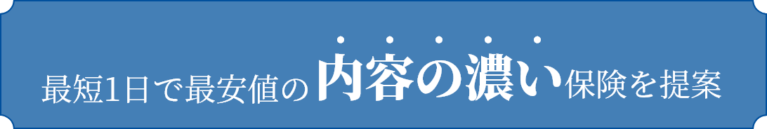 最短1日で最安値の内容の濃い保険を提案